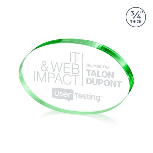 Corporate Awards - Crystal Awards - Baldus Oval Green Circle Crystal Award