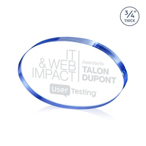 Corporate Awards - Crystal Awards - Baldus Oval Blue Circle Crystal Award