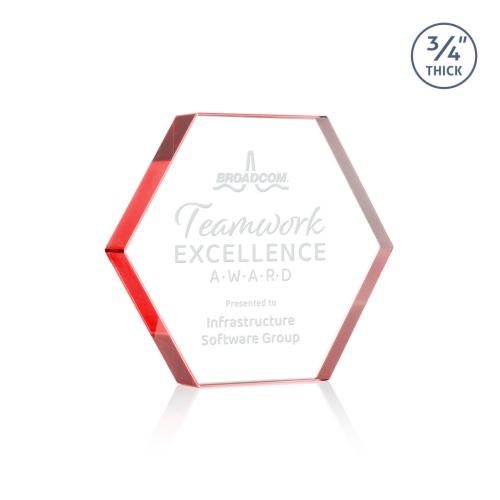 Corporate Awards - Crystal Awards - Gilford Hexagon Red Crystal Award