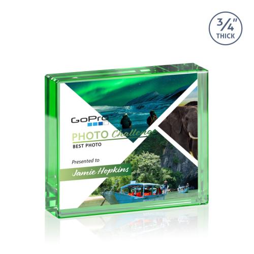 Corporate Awards - Crystal Awards - Crystal Paperweights - Verona Full Color Paperweight - Green