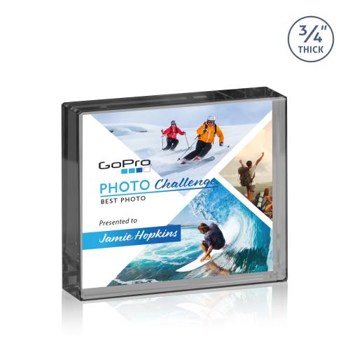 Corporate Awards - Crystal Awards - Crystal Paperweights - Verona Full Color Paperweight - Black