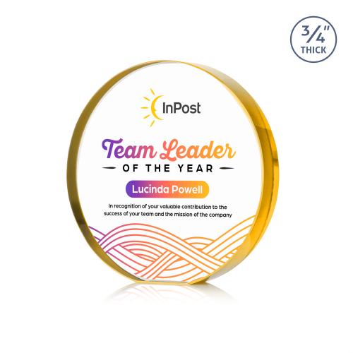 Corporate Awards - Crystal Awards - Gainsborough Full Color Gold Circle Crystal Award