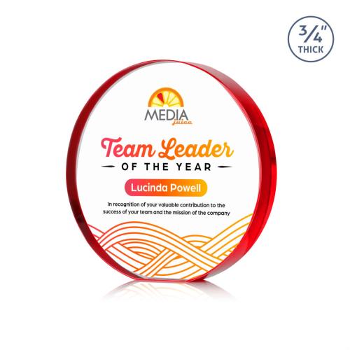 Corporate Awards - Crystal Awards - Gainsborough Full Color Red Circle Crystal Award