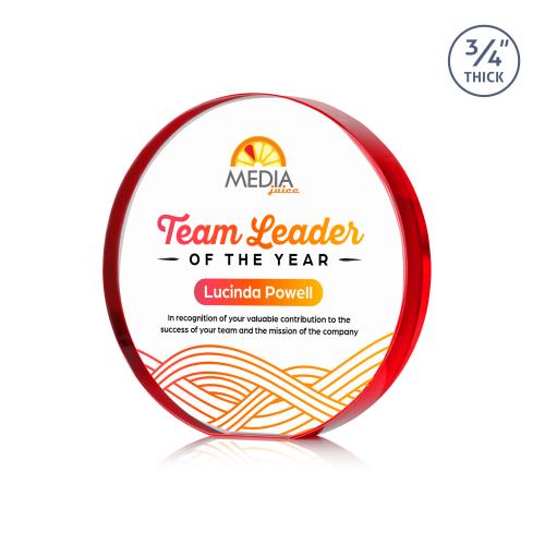 Corporate Awards - Crystal Awards - Gainsborough Full Color Red Circle Crystal Award