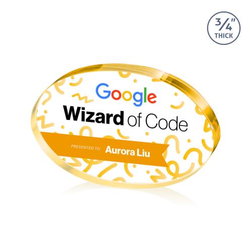 Corporate Awards - Crystal Awards - Baldus Oval Full Color Gold Circle Crystal Award