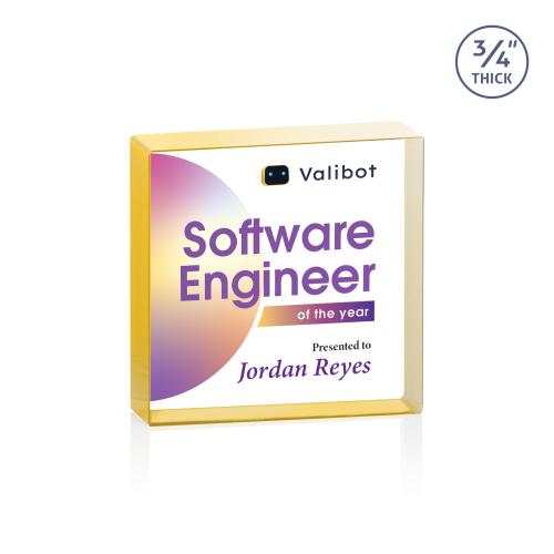 Corporate Awards - Crystal Awards - Upton Square Full Color Gold Crystal Award