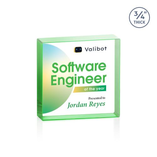 Corporate Awards - Crystal Awards - Upton Square Full Color Green Crystal Award