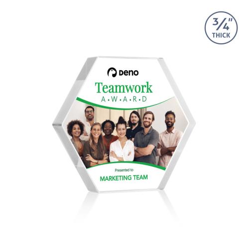 Corporate Awards - Crystal Awards - Gilford Hexagon Full Color Clear Crystal Award