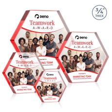 Gilford Hexagon Full Color Red Crystal Award - Corporate Recognition Gifts