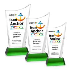 Burnett Full Color Green on Newhaven Base Peak Crystal Award - Newest Additions