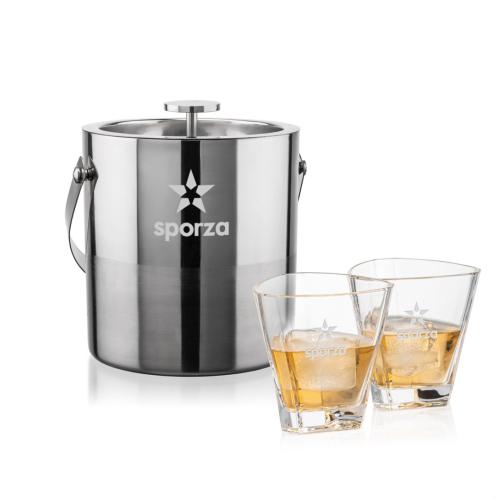 Corporate Recognition Gifts - Etched Barware - Catania Ice Bucket & Millwood On-the-Rocks Set
