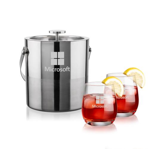 Corporate Recognition Gifts - Etched Barware - Catania Ice Bucket & Salem On-the-Rocks Set
