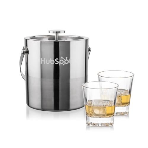 Corporate Recognition Gifts - Etched Barware - Catania Ice Bucket & Santana On-the-Rocks Set