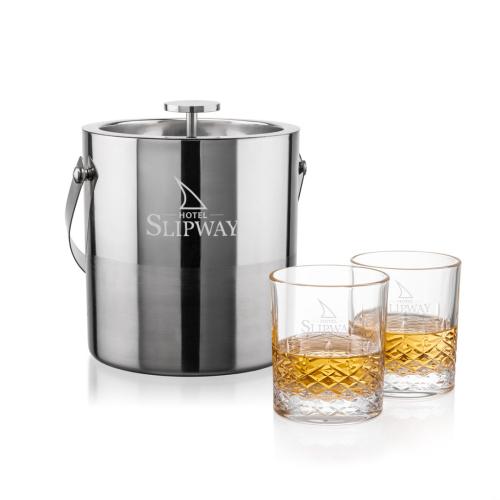 Corporate Recognition Gifts - Etched Barware - Catania Ice Bucket & Templeton On-the-Rocks Set