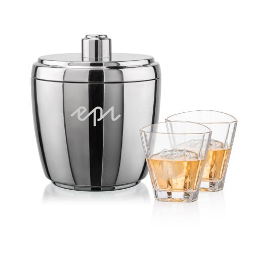 Corporate Recognition Gifts - Etched Barware - Pescara Ice Bucket & Arrellano On-the-Rocks Set