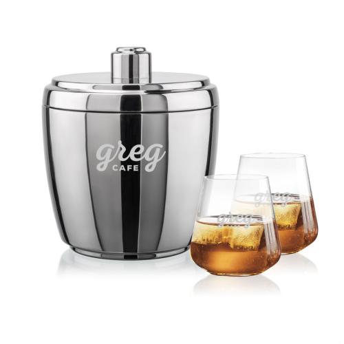 Corporate Recognition Gifts - Etched Barware - Pescara Ice Bucket & Breckland On-the-Rocks Set