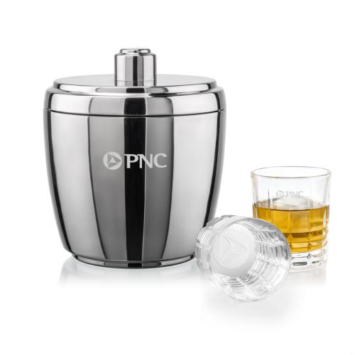 Corporate Recognition Gifts - Etched Barware - Pescara Ice Bucket & Fortino On-the-Rocks Set