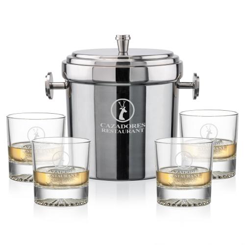 Corporate Recognition Gifts - Etched Barware - Milano Ice Bucket & Romford On-the-Rocks Set