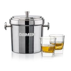 Milano Ice Bucket & Sterling On-the-Rocks Set - Etched Barware