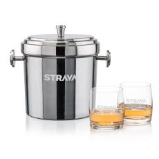 Milano Ice Bucket & Valemount On-the-Rocks Set - Etched Barware