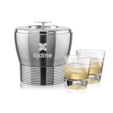 Genoa Ice Bucket & Aspen On-the-Rocks Set - Etched Barware