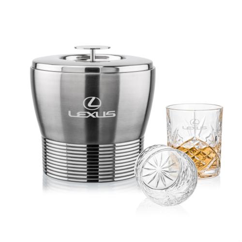 Corporate Recognition Gifts - Etched Barware - Genoa Ice Bucket & Brinkley On-the-Rocks Set