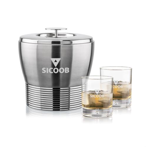 Corporate Recognition Gifts - Etched Barware - Genoa Ice Bucket & Bastia On-the-Rocks Set