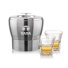 Genoa Ice Bucket & Bentley On-the-Rocks Set - Etched Barware