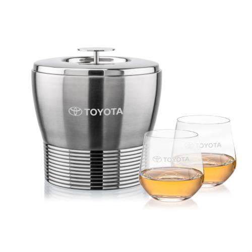 Corporate Recognition Gifts - Etched Barware - Genoa Ice Bucket & Garland On-the-Rocks Set