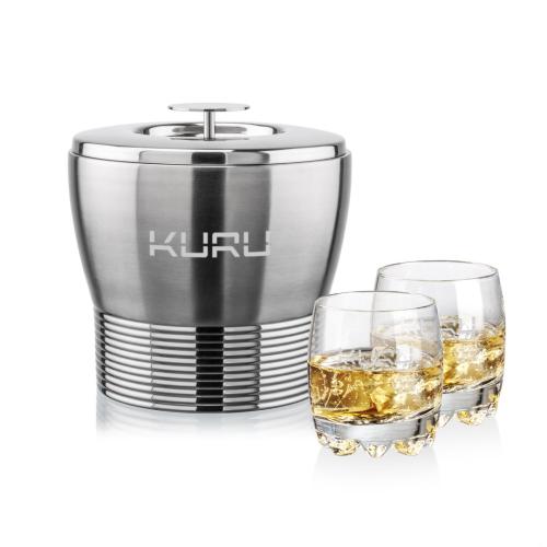 Corporate Recognition Gifts - Etched Barware - Genoa Ice Bucket & Haddington On-the-Rocks Set