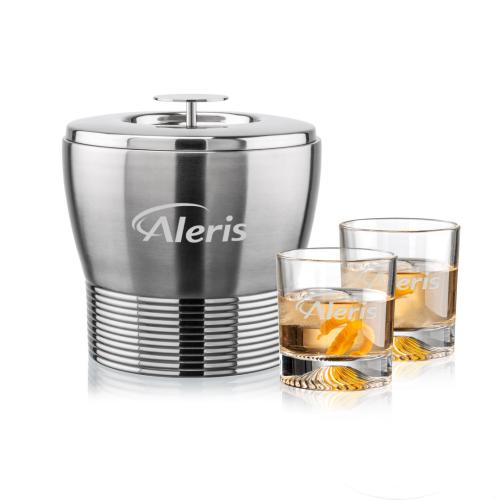 Corporate Recognition Gifts - Etched Barware - Genoa Ice Bucket & Hadley On-the-Rocks Set