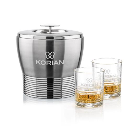 Corporate Recognition Gifts - Etched Barware - Genoa Ice Bucket & Libretto On-the-Rocks Set