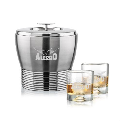 Corporate Recognition Gifts - Etched Barware - Genoa Ice Bucket & Marbella On-the-Rocks Set