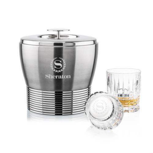 Corporate Recognition Gifts - Etched Barware - Genoa Ice Bucket & Princeton On-the-Rocks Set