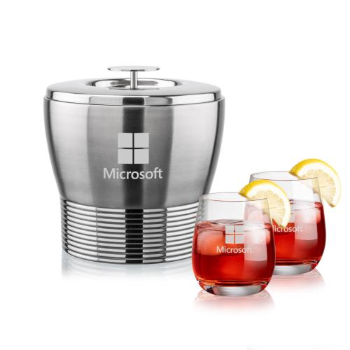 Corporate Recognition Gifts - Etched Barware - Genoa Ice Bucket & Salem On-the-Rocks Set