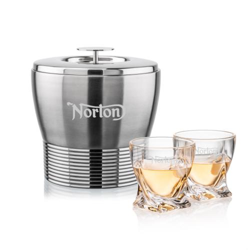 Corporate Recognition Gifts - Etched Barware - Genoa Ice Bucket & Seneca On-the-Rocks Set