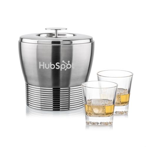 Corporate Recognition Gifts - Etched Barware - Genoa Ice Bucket & Santana On-the-Rocks Set