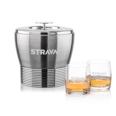 Genoa Ice Bucket & Valemount On-the-Rocks Set - Etched Barware