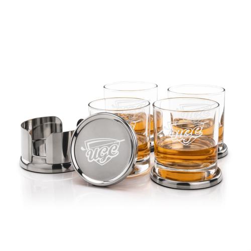 Corporate Recognition Gifts - Etched Barware - Baldoni Coasters & Aristocrat On-the-Rocks Set