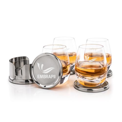 Corporate Recognition Gifts - Etched Barware - Baldoni Coasters & Dimasio On-the-Rocks Set