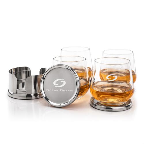 Corporate Recognition Gifts - Etched Barware - Baldoni Coasters & Garland On-the-Rocks Set