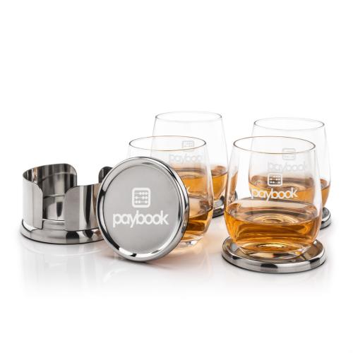 Corporate Recognition Gifts - Etched Barware - Baldoni Coasters & Gibson On-the-Rocks Set