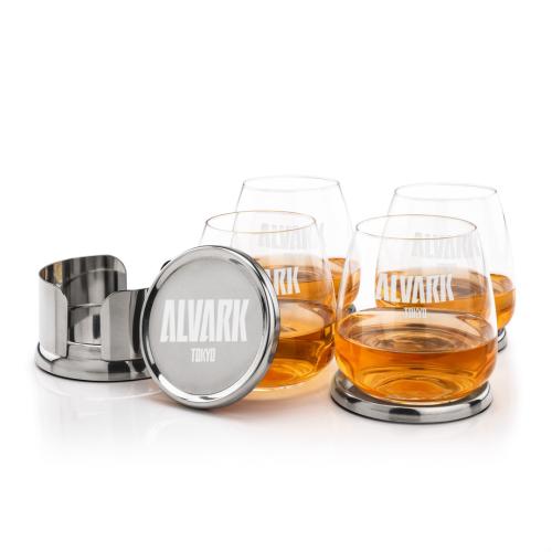 Corporate Recognition Gifts - Etched Barware - Baldoni Coasters & Hogarth On-the-Rocks Set
