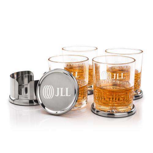 Corporate Recognition Gifts - Etched Barware - Baldoni Coasters & Libretto On-the-Rocks Set