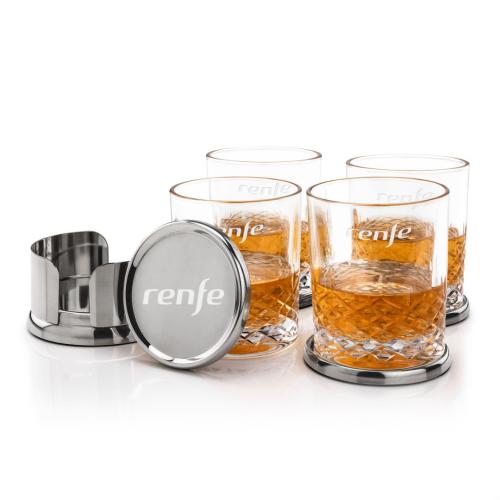 Corporate Recognition Gifts - Etched Barware - Baldoni Coasters & Templeton On-the-Rocks Set