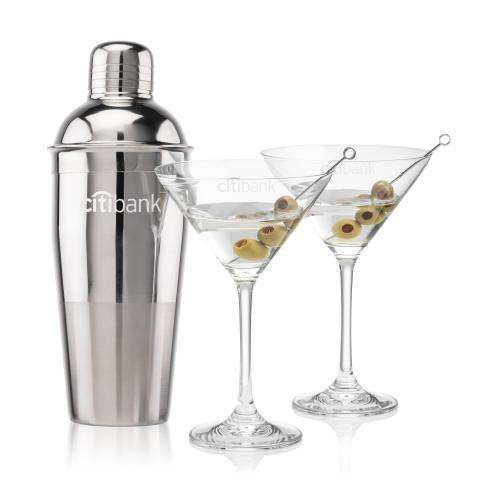 Corporate Recognition Gifts - Etched Barware - Catania Shaker & Burlington Martini Set