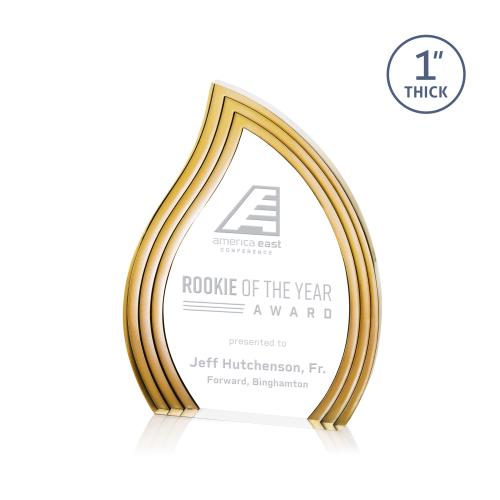 Corporate Awards - Crystal Awards - Crystal Flame Awards - Tidworth Blaze Gold Flame Acrylic Award