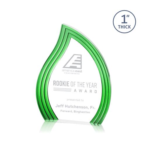 Corporate Awards - Crystal Awards - Crystal Flame Awards - Tidworth Blaze Green Flame Acrylic Award