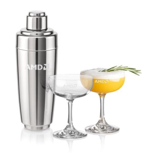 Corporate Recognition Gifts - Etched Barware - Pescara Shaker & Mauritius Cocktail Set
