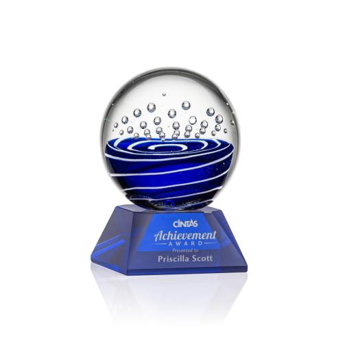 Corporate Awards - Glass Awards - Art Glass Awards - Tranquility Blue on Sheffield Base Spheres Glass Award